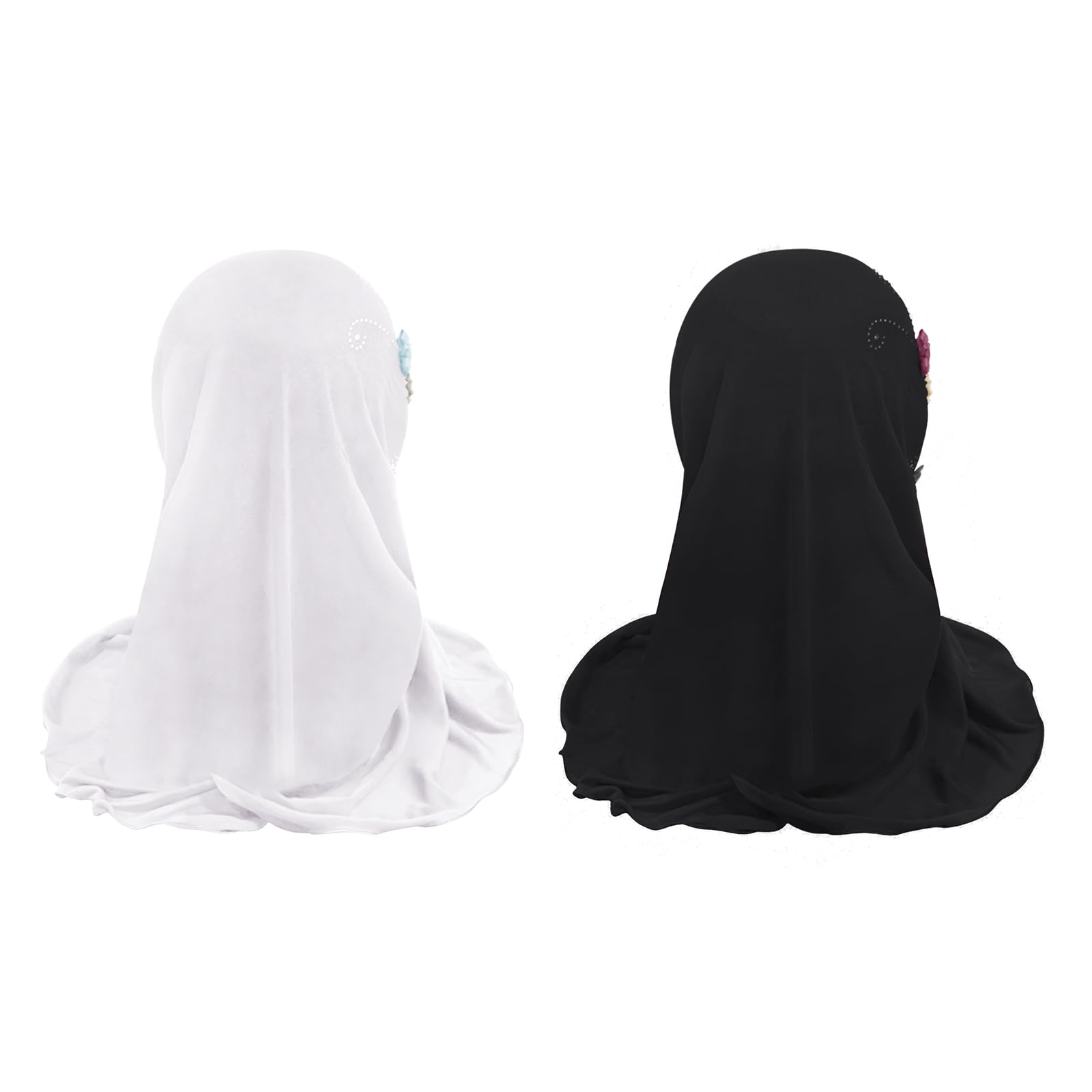 JIAHG Hijab Fille Musulmane 2-7 ans Hijab à Enfiler avec Bonnet Intégré Doux Confort Foulard de Tête Protection Solaire Printemps Été Bonnet Écharpe Arabe Indienne Africaine