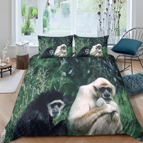 Housse de couette gibbons 3D 200x200 microfibre avec 2 taies d'oreiller