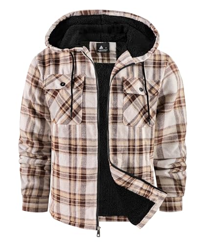 Image of SCODI Men's Flannel Jacket Sherpa Lined Hoodies Zip Up Fleece Plaid Shirt Jackets Winter Outdoor Coat Warm Outwear