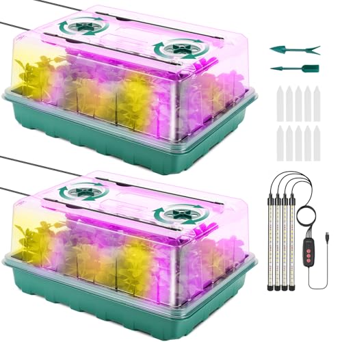 Eglotes 96 Cells Seed Starter Tray with Grow Light, Seed Starter Kit with Adjustable Humidity Dome, Seed Starting Trays Plant Starter Kit for Seeds Growing Starting, Indoor Gardening, Greenhouse