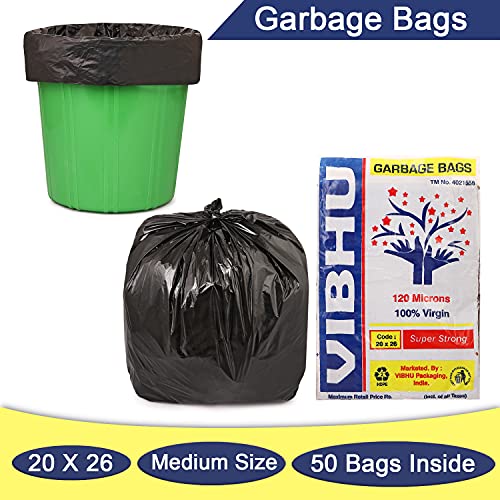 Image of VIBHU Plastic Dustbin Bag (Black,)- Pack of 50 (Medium)