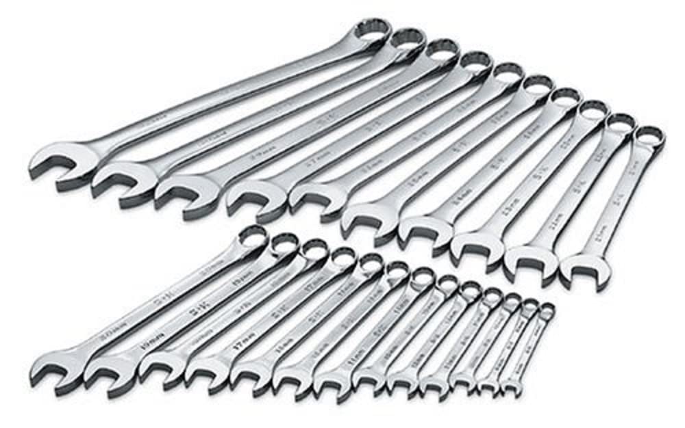 SK Tools USA 23 Piece, Regular, 12 Point, Metric SuperKrome® Combination Wrench Set: 10MM - 19MM | 86225