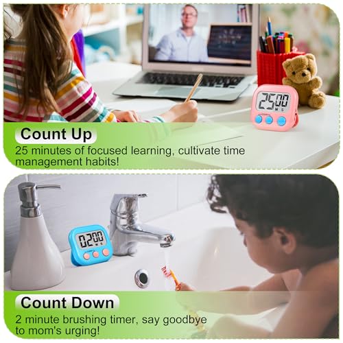 Digital Timer for Kids Teacher Supplies Classroom Timer for Study Learning Management Kitchen Work Exercise-4Pack Pink Blue Green Purple - Image 3