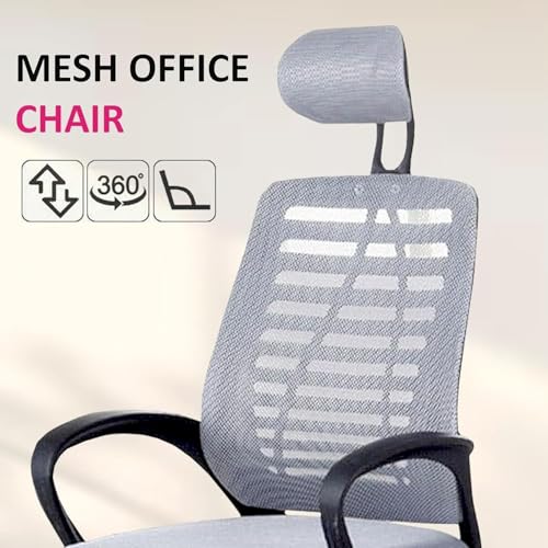 Image of Casa Copenhagen,Mesh Office Desk Chair,Rocking Chairs Ergonomic Computer Chair Adjustable High with Headrest and Comfortable Armrest Swivel Chair - Ash Grey & Black Handle