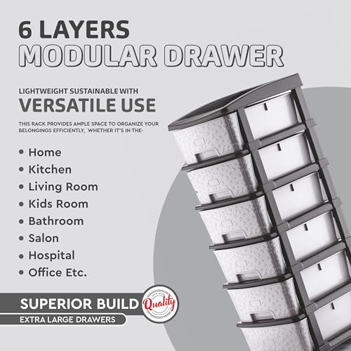 Image of 6XL Plastic Modular Drawer System for Home, Office, Hospital, Parlor, School, Doctors, Home and Kids, Product Dimension When assembeled (30cmx38cmx92 cm) (Grey, 6XL)