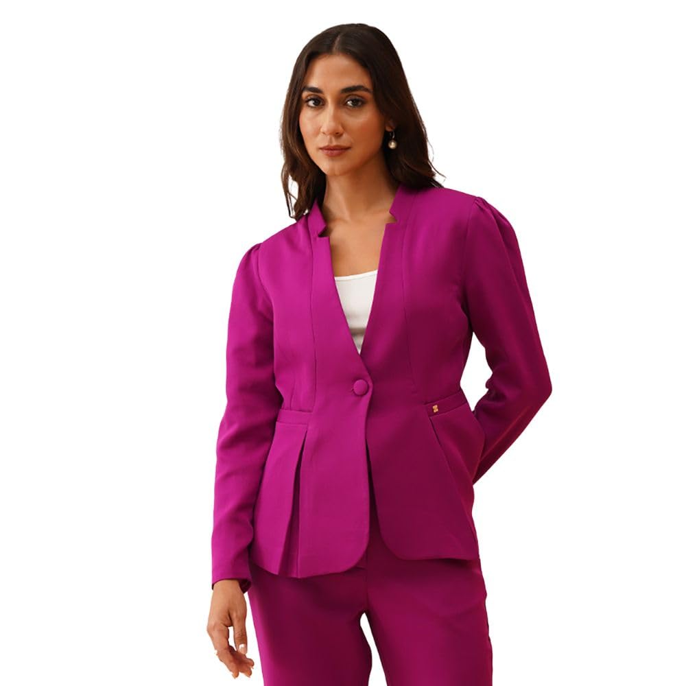 beatnik Womens Hip Length Dark Magenta Single Breasted Blazer-picture-47