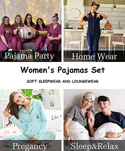 Swomog Women Pajama Sets Two-Piece Nightwear Short Sleeve Sleepwear Button Down Pj Lounge Sets With Long Pants #TOP3