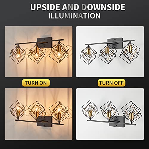 Behiya 3-Lights Bathroom Vanity Lights With Bulbs, Bathroom Light Fixtures Over Mirror, Black And Gold Brushed Brass With Unique Rotatable 3 Cube Shades Enormous Lamp For Dressing Table #TOP6