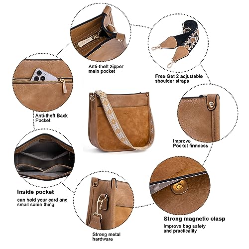 Image of HKCLUF Crossbody Bags for Women Trendy Vegan Leather Hobo Handbags With 2PCS Adjustable Guitar Strap Shoulder Bucket Bags