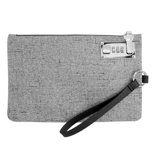 PWGHWG Monedero con cerradura, monedero con cremallera, 25 × 16,5 cm, monedero con cerradura de combinación, cartera con correa de mano, color gris