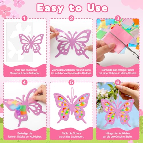 Fensterbilder Frühling,Ostern Basteln Kinder,Fensterdeko Vögel Blumen Schmetterlinge Hasen,Bastelset Frühlingsdeko Fensterbild,DIY Fensteraufkleber Selbstklebend,Fenster Sticker Anhänger Kinderzimmer