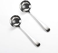 Vista 1 de Cucharones de sopa pequeños, cucharones de cuchara de sopa para salsa, 2 unidades SUS 304 de acero inoxidable no magnético de 7.6 pulgadas redondas