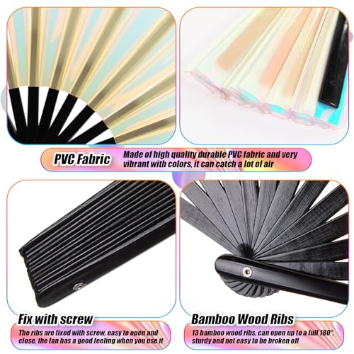 Image of Maitys Large Rave Fan Folding Handheld Fans 13'' Clap Fans for Line Dancing Clack Fan Holographic Festival Accessory for Martial Art Gift Performance, Includes 2 Pouch