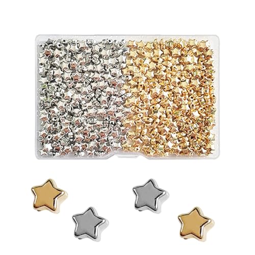 400 Pieces Star Shape Spacer Beads 6mm Large Hole Loose Beads Accessories for Jewelry Making (Gold Silver)