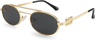 Dollger Retro Oval Sunglasses for Women Double Bridge Trendy Gold Frame Small 90s Designer Shades Sunglasses