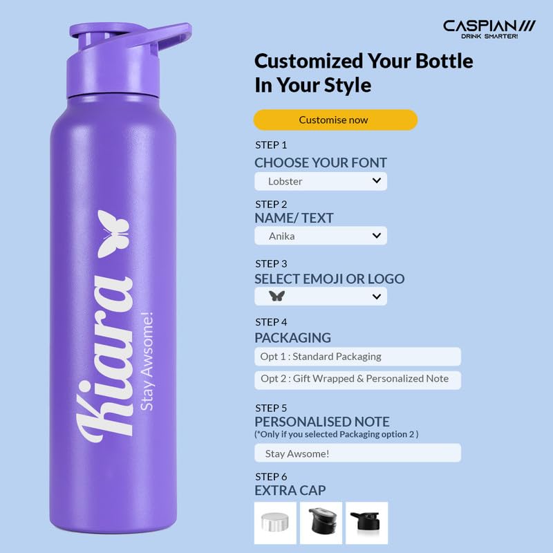 Image of CASPIAN / / / Hike Stainless Steel Customize Sipper Water Bottle Leak Proof Thunder for Fridge Home Office Travel School Kids Boys Girls Adults Sports Gym Yoga (R Purple 1 Litre, Set of 1)
