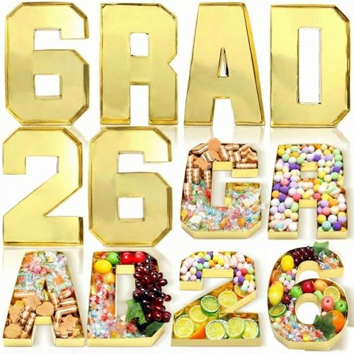 Mooliwe 6 Pcs Grad 2026 Charcuterie Numbers Fillable Gold Graduation Party Decoration Class of 2026 Charcuterie Cardboard Letters Number Gift Boxes for Congrats Grad Party Supplies College Celebration