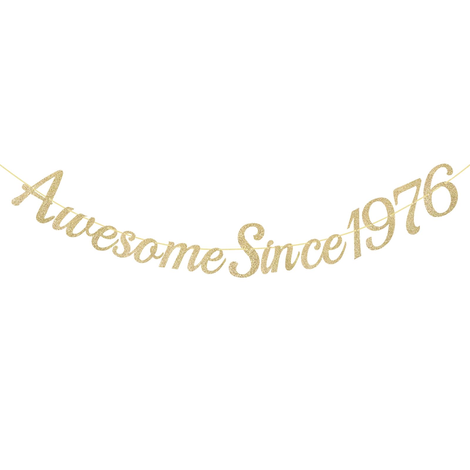 G2PLUS Pre-strung Happy 50th Birthday Banner: Glitter Champagne Gold 50th Birthday Party Decoration, Awesome Since 1976 Banner for Party Backdrop