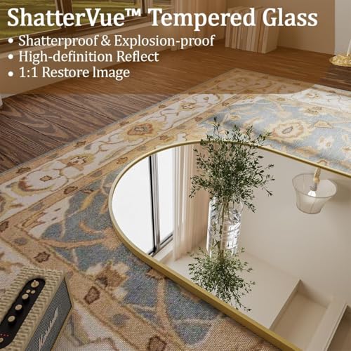 Image of Koonmi 21 inchx56 inch Arched Full Length Mirror, Gold Large Floor Mirror with Aluminum Alloy Frame, Standing Hanging or Leaning Wall-Mounted Full Body Mirror for Living Room and Bedroom