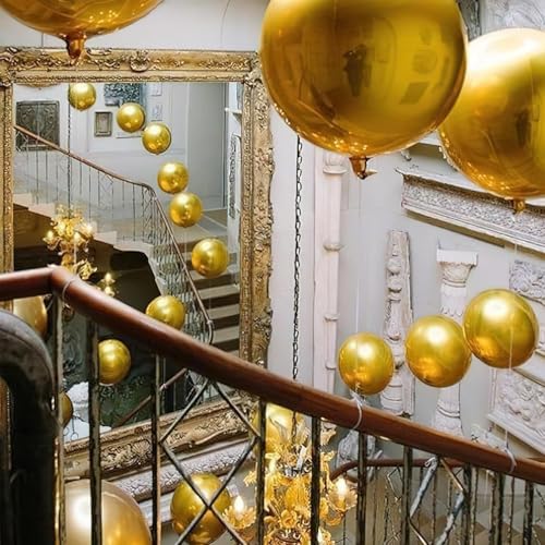 Image of 6Pcs 22 inch Golden Metallic Ball Balloons 4D Large Foil Balloons for 70s Disco Party Birthday Decorations