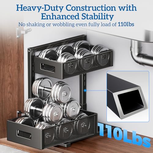 Image of Under Sink Organizer for Bathroom & Kitchen, Under Cabinet Storage Shelf, Bathroom Cabinet Organizer Vanity Drawer Pantry Organization, Multi-Purpose Under Sink Slide Out Storage Shelf