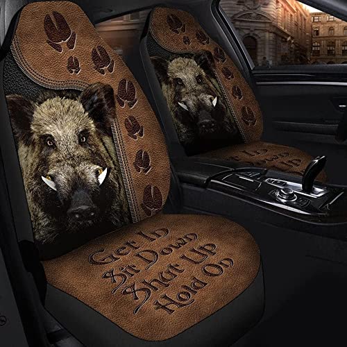 Autoschonbezüge 3D Wildschwein Jagd Fußabdrücke Braunes Ledermuster Innenraum Sitzschoner Passform Auto Sitzbezug Für Lastwagen, Autos, Fahrzeuge, 52X138Cm