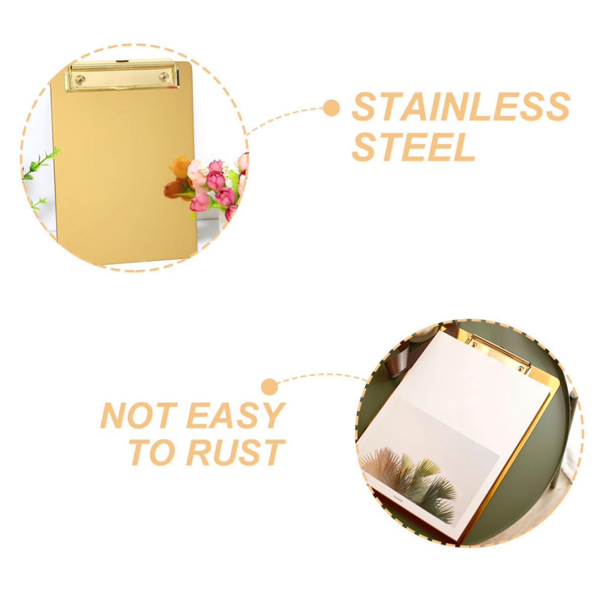 2 Stück A5 Klemmbrett aus Edelstahl in Gold mit Sicherer Papierbefestigung und Elegantem Design für Büroorganisation und Dokumentenablage