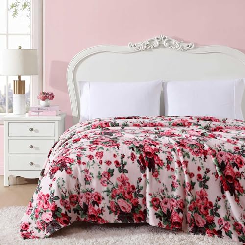 Image of Betsey Johnson - Twin Blanket, Ultra-Soft Plush Bedding, Oversized Soft Blanket, Dorm Essentials (Vintage Floral Pink)