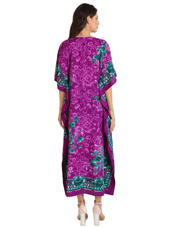 Image of Miss Lavish London Kaftan Dresses for Women,Beach Kaftan Coverups,Hawaiian Coverups for Women,Long Beach & Swimsuit Coverups,Plus Size African Caftan Dress,Moroccan Style Loungewear Purple XL