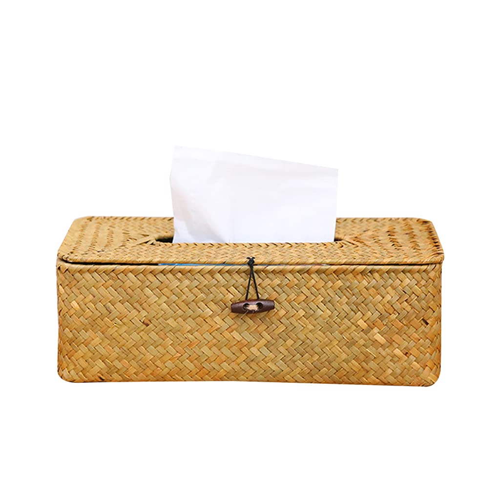 rectangular tissue box cover, Woven Rattan Rectangular Tissue Box Cover Paper Towel Napkin Storage Holder for