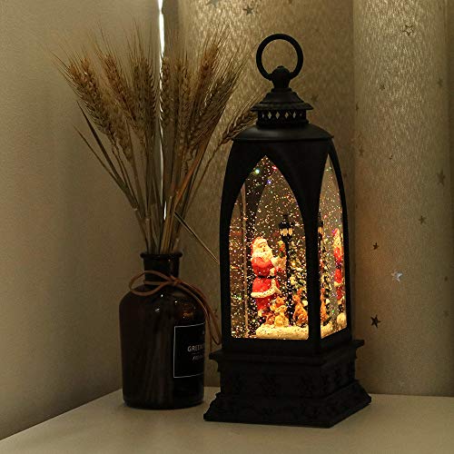 Image of Eldnacele 12 inch Christmas Snow Globe Lantern Snowman with Music & Timer, USB Lined /Battery Operated Lighted Water Glittering Lantern for Christmas Festival Decoration Gifts - Santa