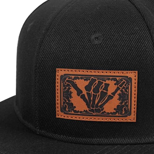 Image of Flat Brim Hats for Men - Gothic Style Skull Hat Leather Pattern - Hip-Hop Snapback Hat Skeleton Hats for Men