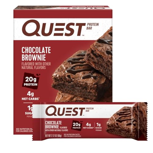 Quest Nutrition Chocolate Brownie Protein Bars, 20g Protein, 4g Net Carbs, 1g Sugar, High Fiber, Gluten Free, Keto Friendly, 4 Count