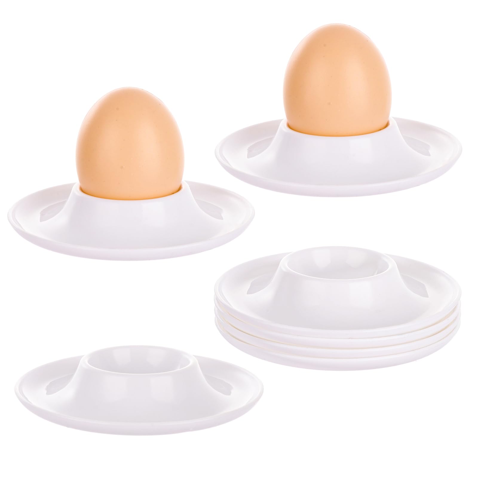 ASelected Set of 8 Egg Cups, Plastic Egg Holders Round Soft Hard Boiled Egg Cup, White Stackable Egg Stand with Tray - Microwave and Dishwasher Safe
