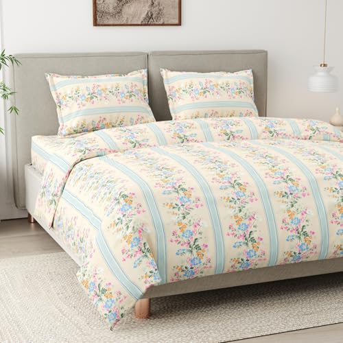 Image of haus & kinder Bedsheet for Double Bed King Size, 108 * 108 Inches King Size Bed Sheet Cotton with 2 Pillow Covers 186TC Cotton Bedsheets for King Size Bed- Serenade of Flowers