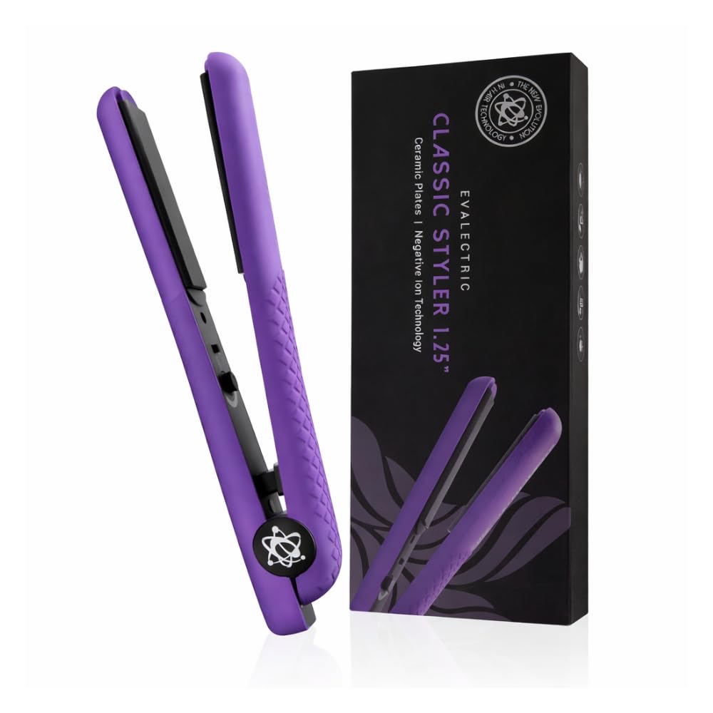 Classic Styler Ceramic Flat Iron - 1.25" Ceramic Flat Iron with Floating Plates - Dual Voltage Hair Straightener - Negative Ion Technology - Travel Friendly - Deep Purple