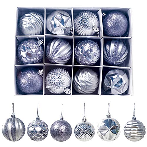 12pcs Christmas Tree Baubles Christmas Balls Decoration Christmas Tree Pendants Gifts (Silver)