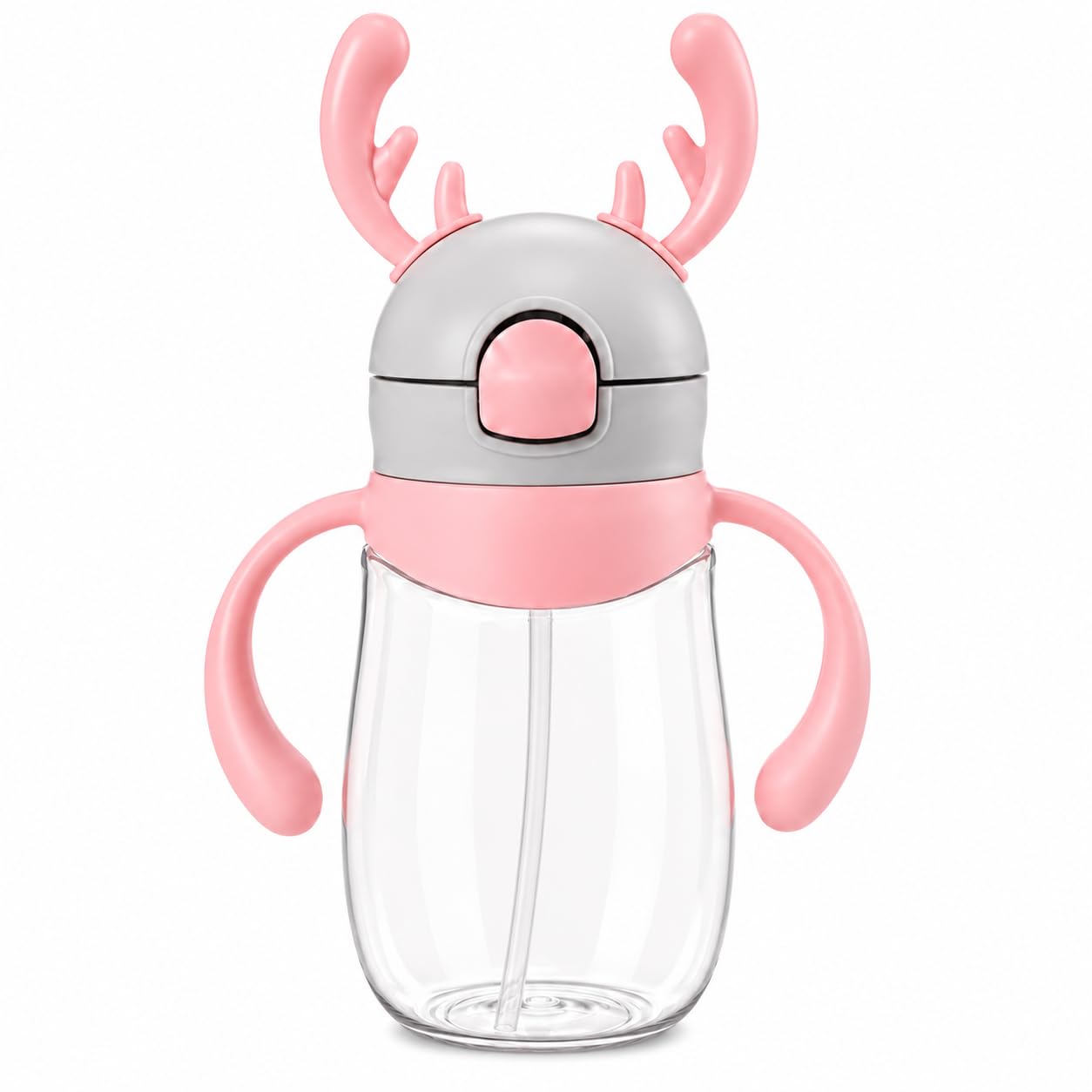 SMAX Kids Sipper Water Bottle 300ml with Straw & Handles | BPA Free Leak Resistant Toddler Sippy Cup | Baby Training Cup for Water, Milk & Juice | Portable Drinking Bottle for Boys & Girls (Grey)-image-49