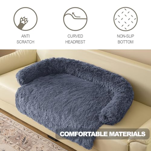 Image of Calming Dogs /Cats Bed Mats, Dog Pad Washable Removable Couch Cover, Plush Long Fur Mat for Pets, Waterproof Lining, Perfect for Small, Medium and Large Dogs and Cats (Navy Blue, 41 inchx37 inch)