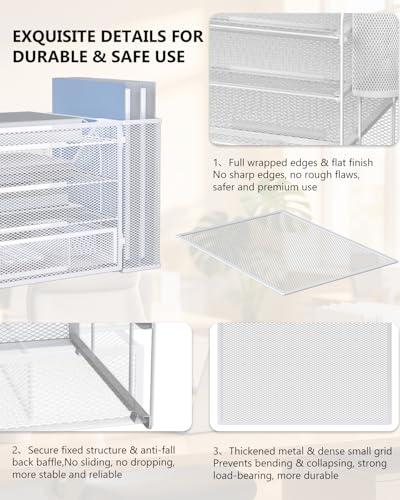 Image of WALI Desk File Organizer, 4 Tier Desktop Paper Letter Tray Organizer with Drawer and 2 Pen Holders, Office Desk Accessories & Workspace Organizers for Office, Home Supplies(DO005DH-W), 1 Pack, White
