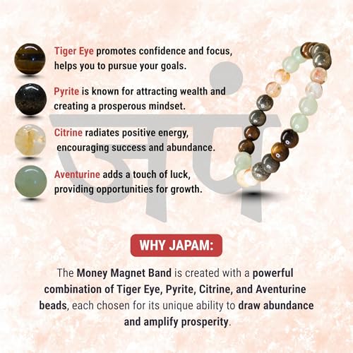 Image of Money Magnet Bracelet for Men & Women | Pyrite & Tiger Eye Crystal Band with Citrine, Aventurine Natural Stone Beads | Financial Growth, Confidence, Positive Energy & Stylish Daily Wear | bracelet for men and women