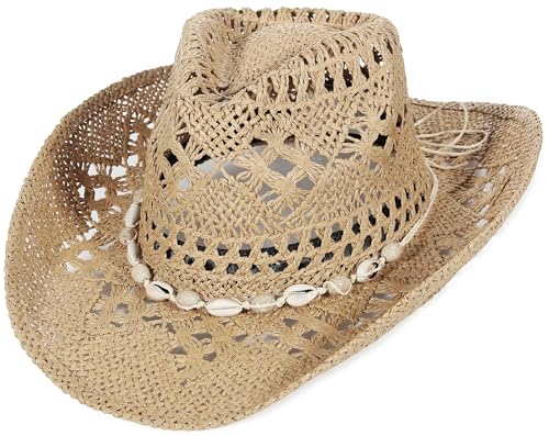 GEMVIE Turquoise Straw Cowboy Hat for Men Women Summer Western Cowgirl Hat Woven Hollow Out Wide Brim Hat/KhakiA