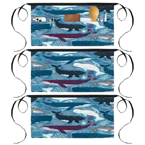 Lot de 3 tabliers courts de chef à motifs requins multicolores
