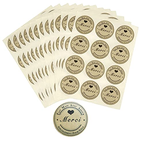Merci Autocollant, 300pcs 3.8cm Kraft Papier Autocollants, Thank You stickers, Autocollants de Remerciement Auto-adhésifs Ronds pour Emballage, Enveloppe, Fête, Emballage Cadeau Cover