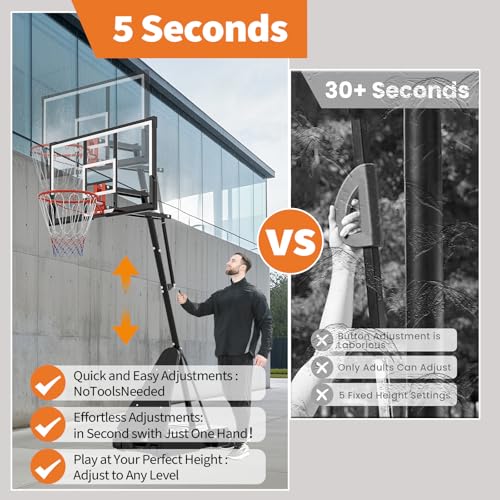 Image of Basketball Hoop, 52 Inch Shatterproof PC Backboard, 4.9-10FT Height Adjustable Basketball Hoop Goal System,Mobile Stand with Wheels Weighted Base,Youth&Adults, Driveway Backyard Pool Play
