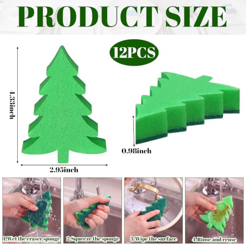 Image of Tioncy 12 Pack Christmas Tree Kitchen Sponges Dual Sided Scrubber | Festive Tree Design, Dual Scrub for Dishes Pots Pans, Kitchen Cleaning Supplies in Bulk, Household Use, 4.33x2.44x0.98 in