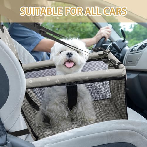 Image of Dog Car Seat Foldable Dog Car Booster Seat Waterproof Breathable Oxford Travel Bag for Small to Medium Dogs, Puppies, and Pets-Pattern Grey