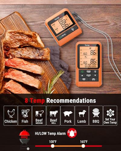 Image of TempPro TP826 500FT Wireless Meat Thermometer, Dual Meat Probe Cooking Thermometer with HI /Low Alert, Food Grill Temperautre Probe for BBQ, Smoker, Oven, Grilling Gift (Previously ThermoPro)