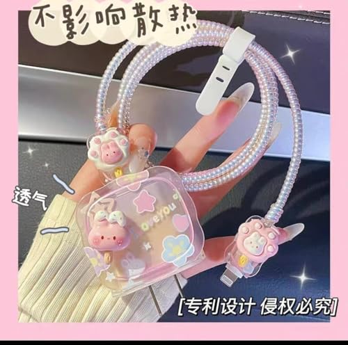 Image of Dezet for iPhone Charger 18-20W Cute Cartoon Charging Cable Protector Set for iPhone Fast Charging USB Cable with Protective Silicone Cover & Organizer Clip Stylish Design (I LOVE YOU 4)