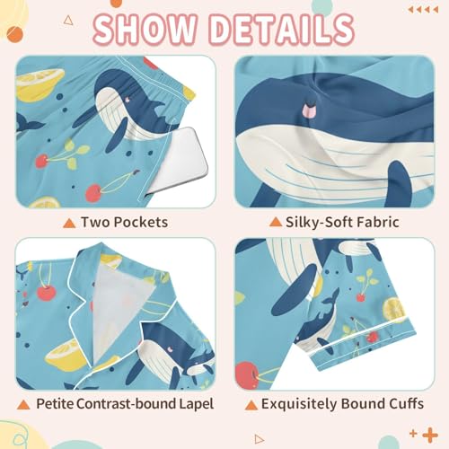 senya Whale with Lemon Satin Summer Pajama Sets Silk Short Sleeve Button Down Sleepwear3